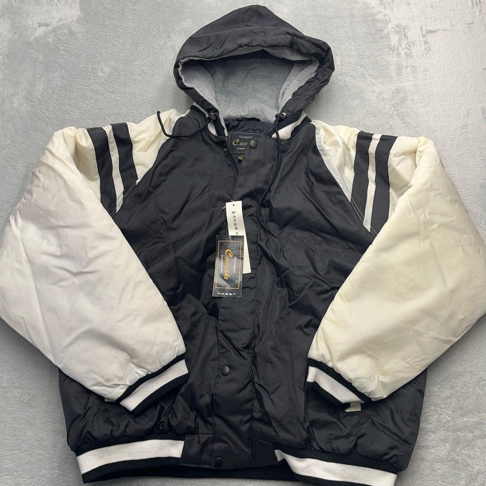 NEW Cascade Baseball Bomber Jacket Men Large Black White Hooded Softshell Zip Up